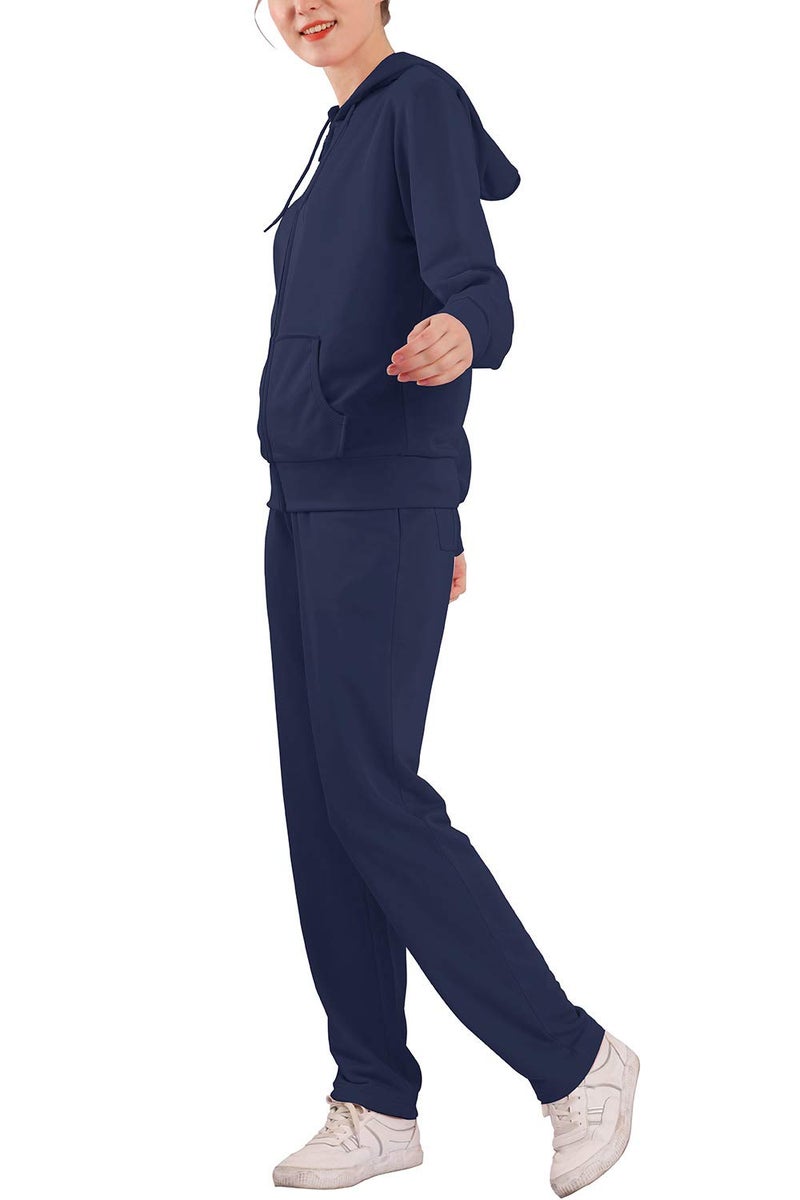 Facitisu Sweat Suits for Women Set Tracksuit Sweatsuits OutfitsTwo Piece Outfits Zip Up Hoodies Top & Sweatpants (Navy, XL) - Image 2